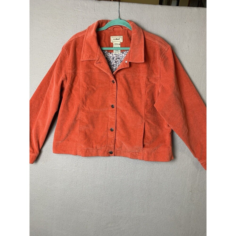 LL Bean Shacket Women’s Size XLP Salmon Corduroy Jacket Floral Liner Outdoor
